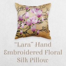“Lara” Hand Embroidered Floral Silk Pillow